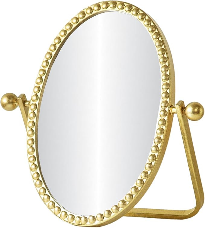 Vintage Vanity Table Mirror, Desk Makeup Mirror Metal Framed with Stand, Gold Oval Retro Mirrors ... | Amazon (US)