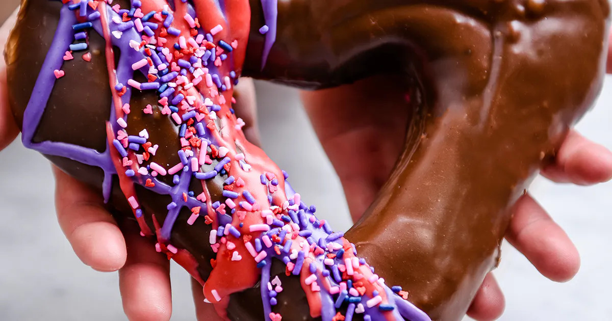 Valentine's Day Big-Ass Heart Jumbo Donut by Angel Food Bakery | Goldbelly | Goldbelly