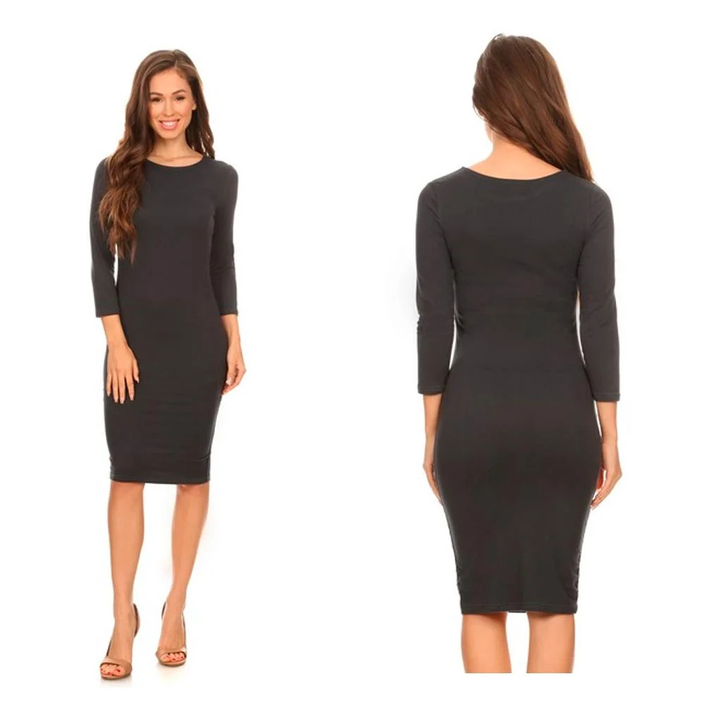 Women Cocktail Bodycon Dress Casual Party 3/4 Long Sleeve Stretch Pencil Black M - Walmart.com | Walmart (US)