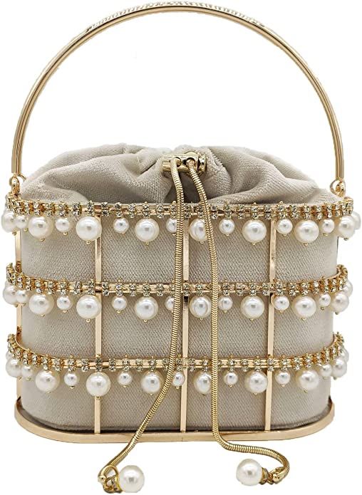 Synthetic Pearl Top-Handle Women Metal Bucket Bag Crystal Evening Purses and Clutches Formal Wedd... | Amazon (US)