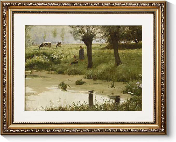 ARPEOTCY Vintage Gold Framed Wall Decor, Retro Pond River Scene Paintings, Canvas Prints Artwork ... | Amazon (US)