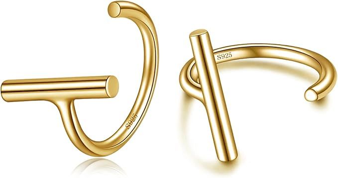 CHIC & ARTSY Half Hoops Earrings 925 Sterling Silver Small Huggie Hoop Earrings Ball, Bar, Star, ... | Amazon (US)