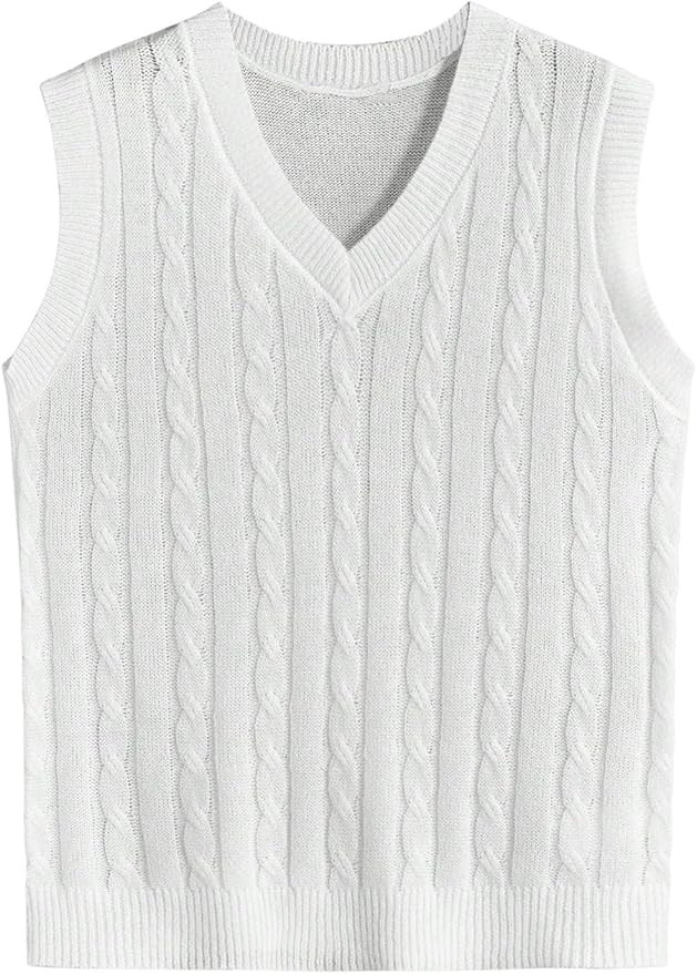 OYOANGLE Men's Cable Knit V Neck Sleeveless Sweater Vests Solid Casual Tank Tops Knitwear | Amazon (US)