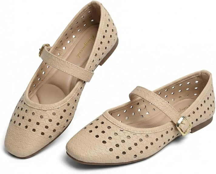 Mary Jane Shoes Women Flats Ballet Flats with Strap Square Toe Buckle MaryJanes for Women Dressy ... | Amazon (US)