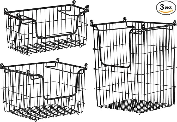 BIRDROCK HOME 3pc Stackable Wire Storage Baskets Bins - Fruit Vegetable Organizer - Modern Farmho... | Amazon (US)