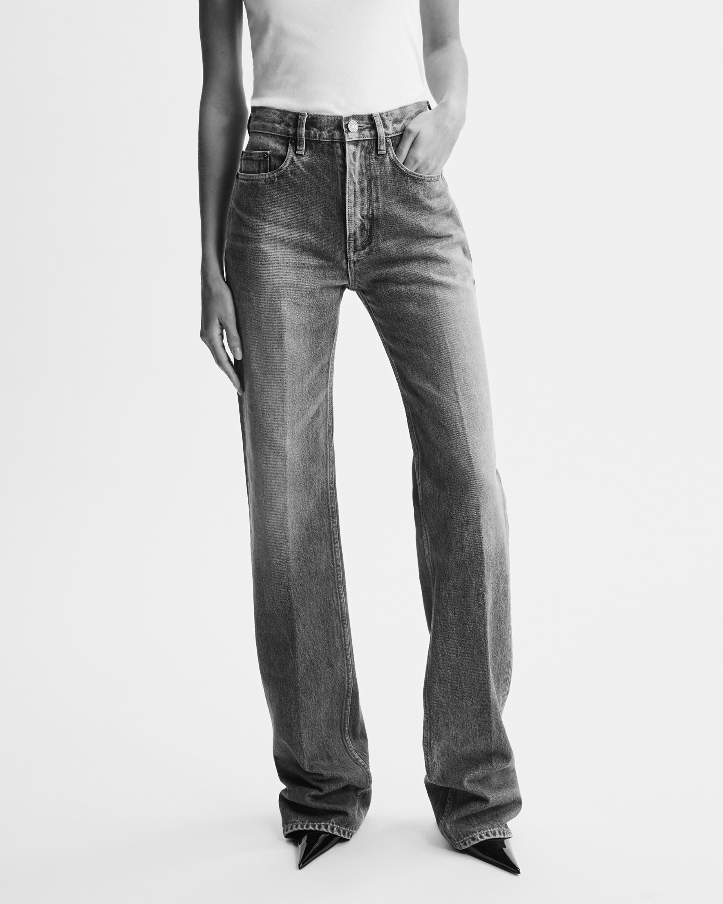 high-waisted five-pocket jeans with a flared leg and zip fly, made with certified cotton. | Saint Laurent Inc. (Global)