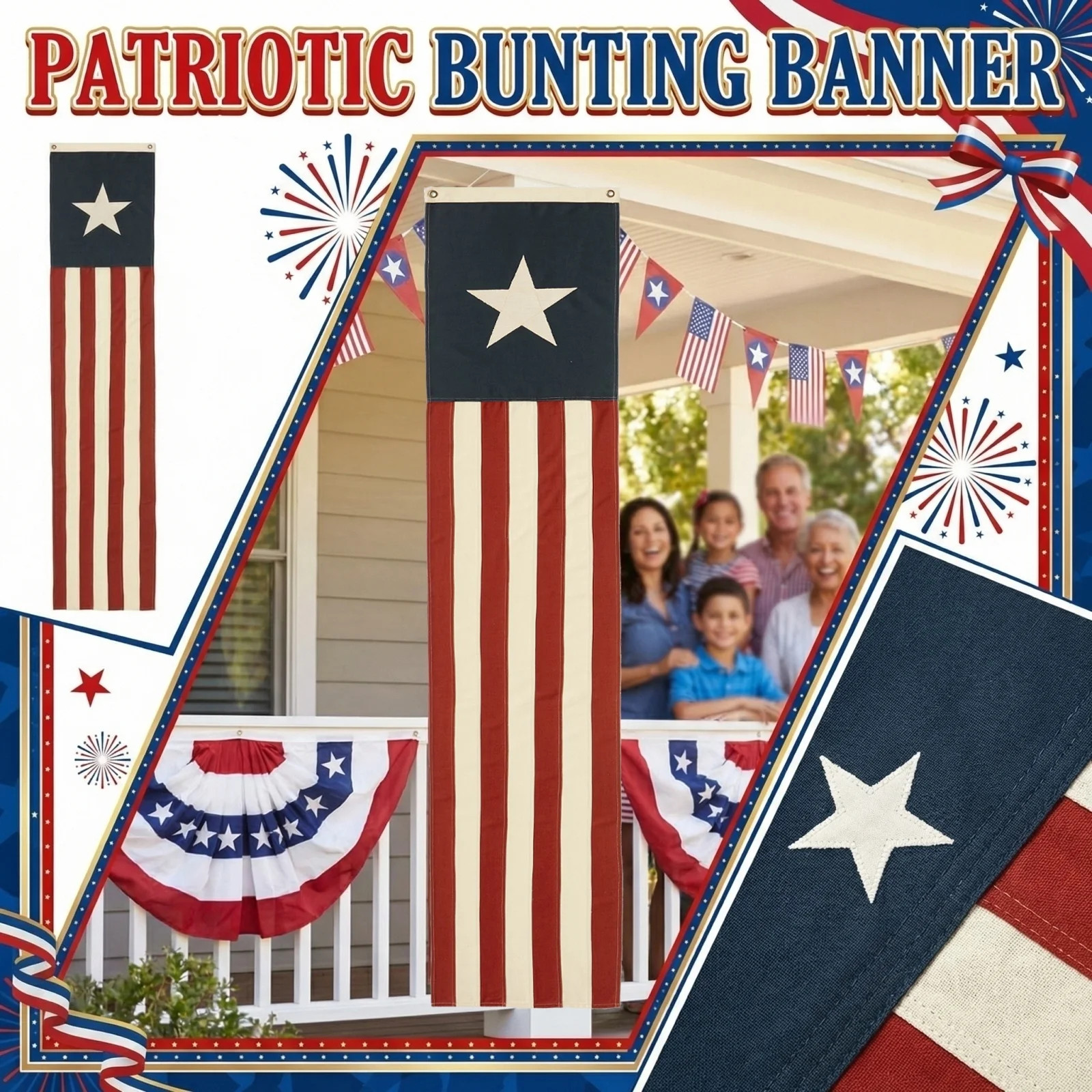 Heritage American Flag Banner, 98" American US Bunting Flag Patriotic Half Banner Flag Decoration... | Walmart (US)