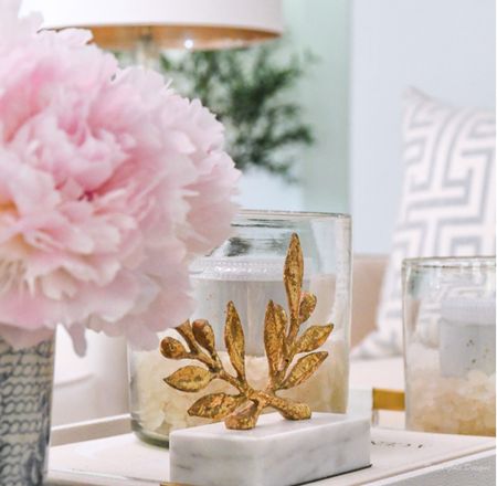 Beautiful home accessories and decor for spring 
Faux peonies, gold olive branch statue

#LTKhome