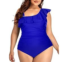 Aqua Eve Plus Size Bathing Suits for Women One Piece Swimsuits One Shoulder Ruffle Tummy Control Swi | Amazon (US)