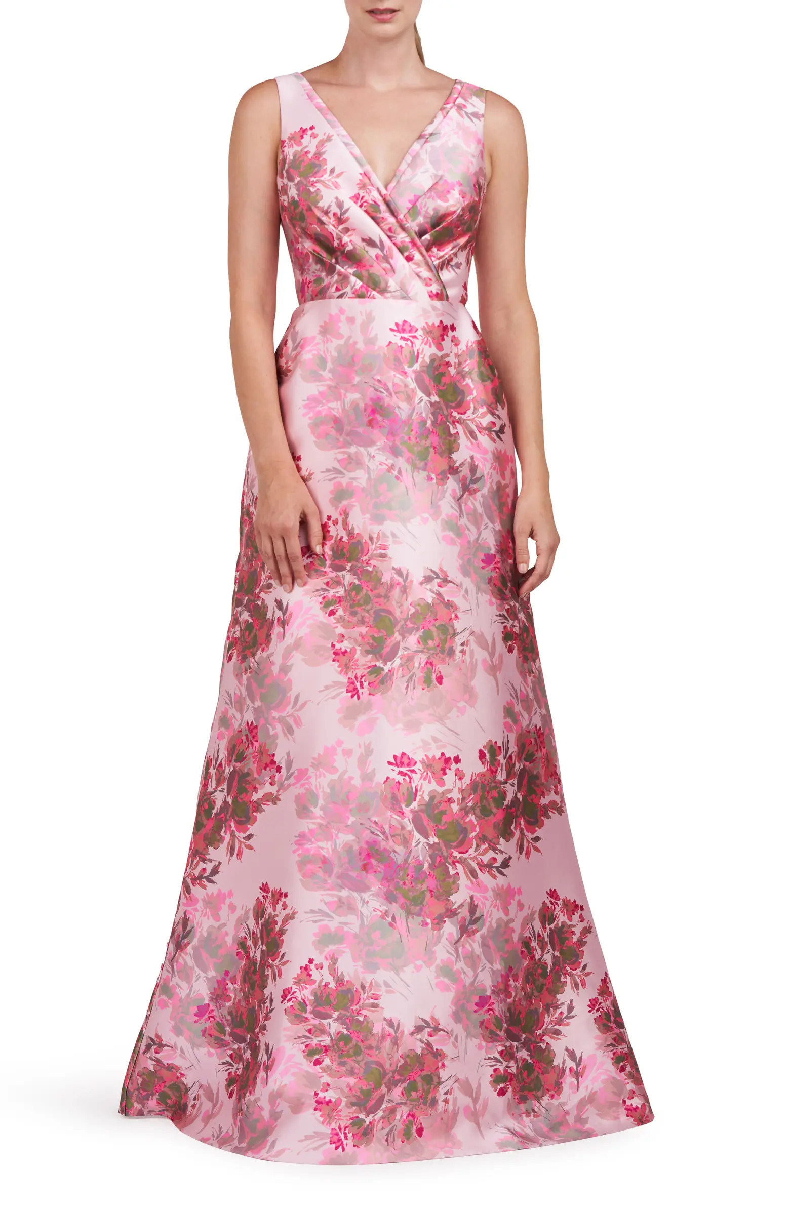 Opal Floral Pleated Surplice V-Neck Satin Gown | Nordstrom