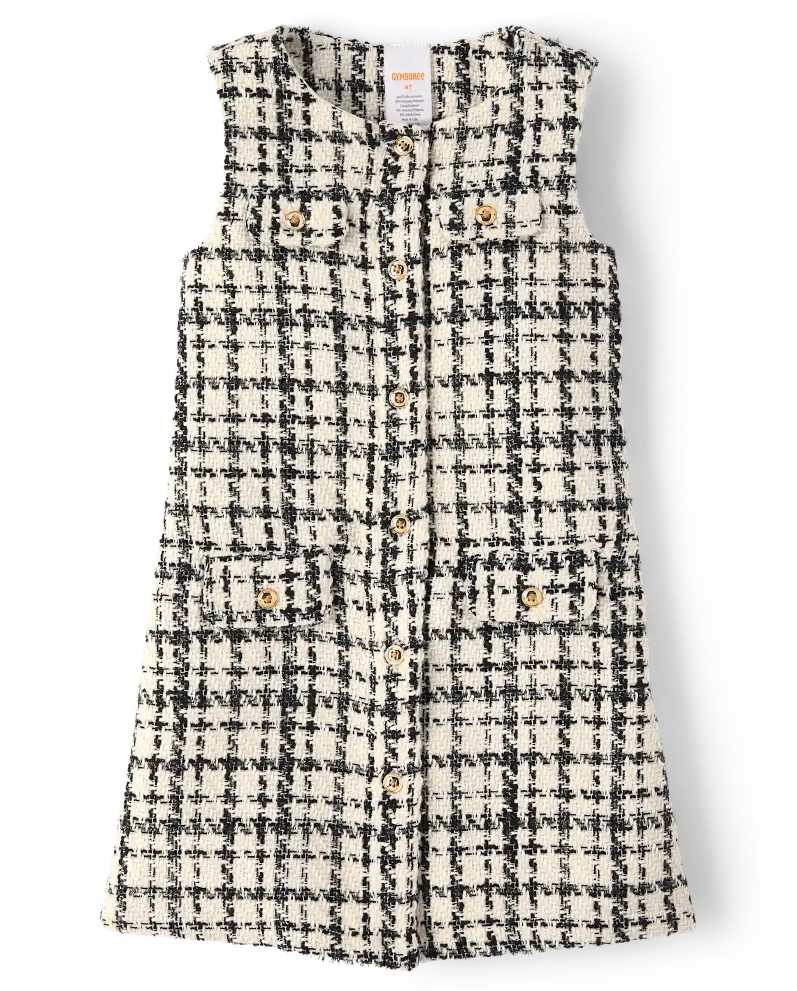 Girls Sleeveless Plaid Button Tweed Shift Dress - Petit Paris - CREAM | Gymboree | Gymboree