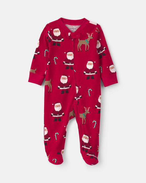 Baby Beige Santa Christmas 100% Cotton 2-Way Zip Sleep & Play Pajamas - Red | Carter's | Carter's Inc