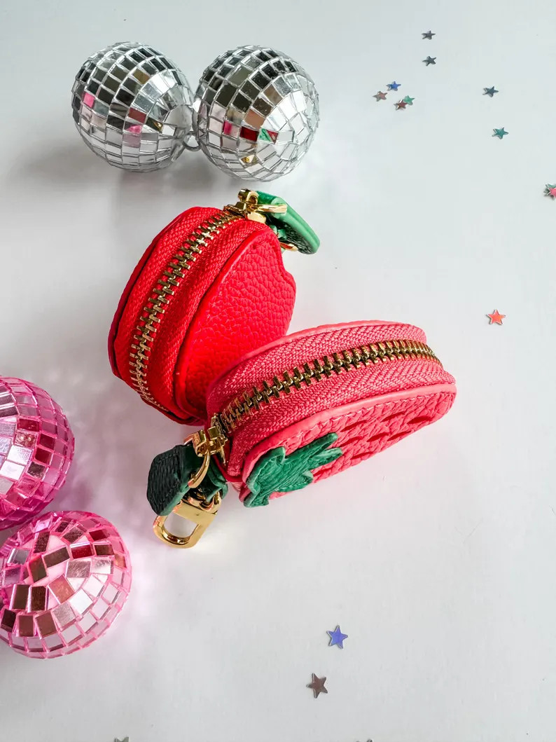 Apple & Strawberry Zipper Pouch Keychain- Vacation- Airpods- Purse- Cruise- Airplane- Gift- Mothe... | Etsy (US)