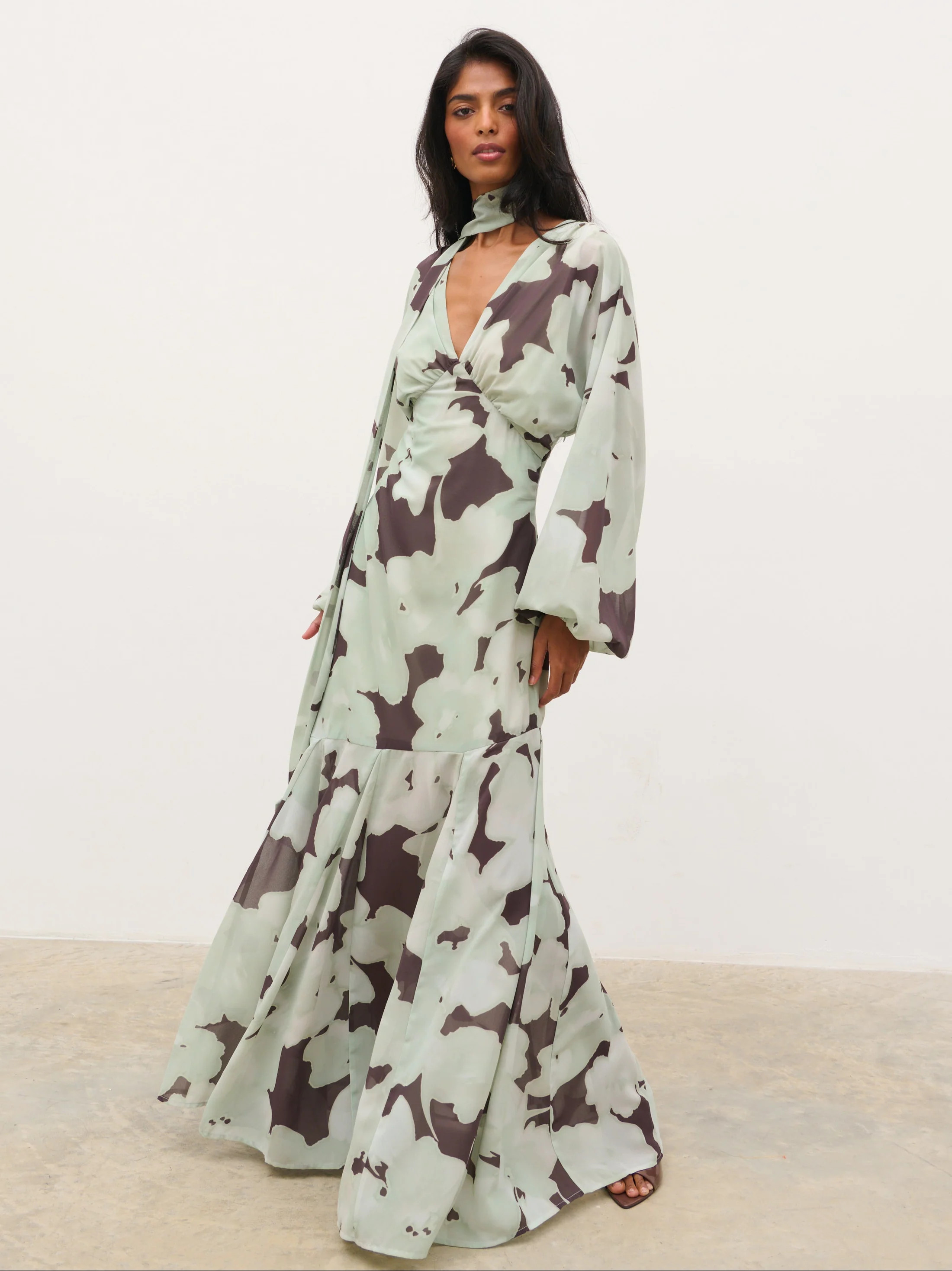 Petula Batwing Scarf Maxi Dress - Mint Watercolour Floral | Pretty Lavish (UK)