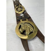 Vintage Brass Horse Medallion Leather Strap Equestrian Decor | Etsy (US)