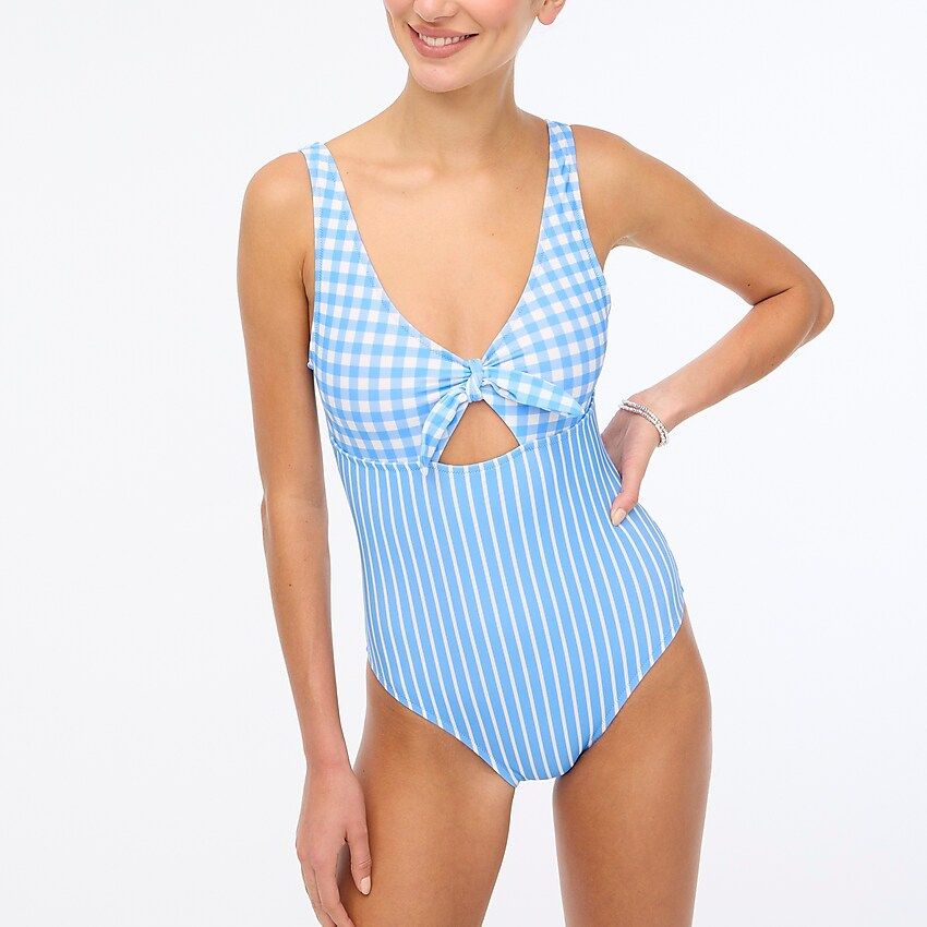Printed cutout one-piece swimsuit with bow | J.Crew Factory