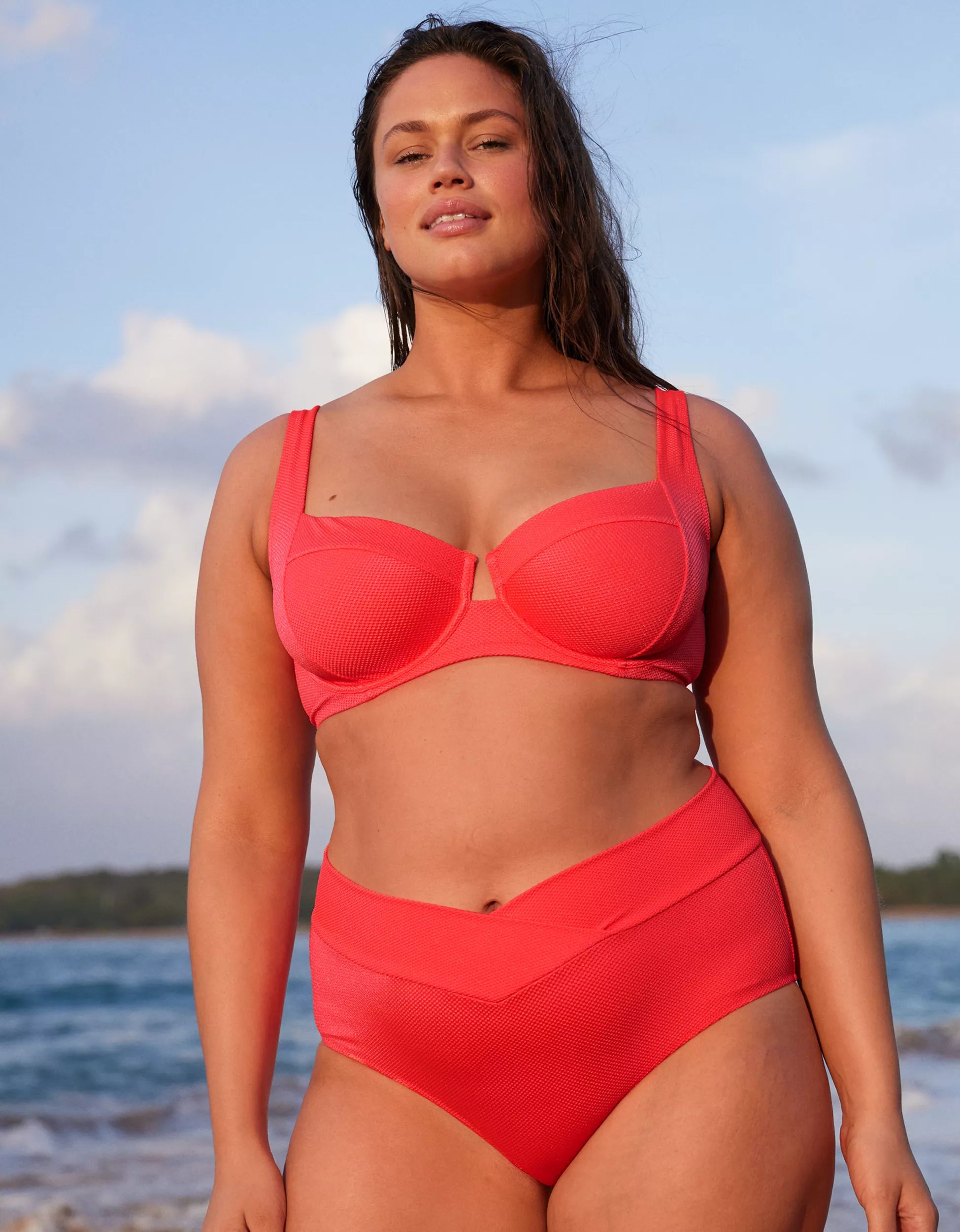 Aerie Shine Pique Wide Strap Unlined Underwire Bikini Top | Aerie