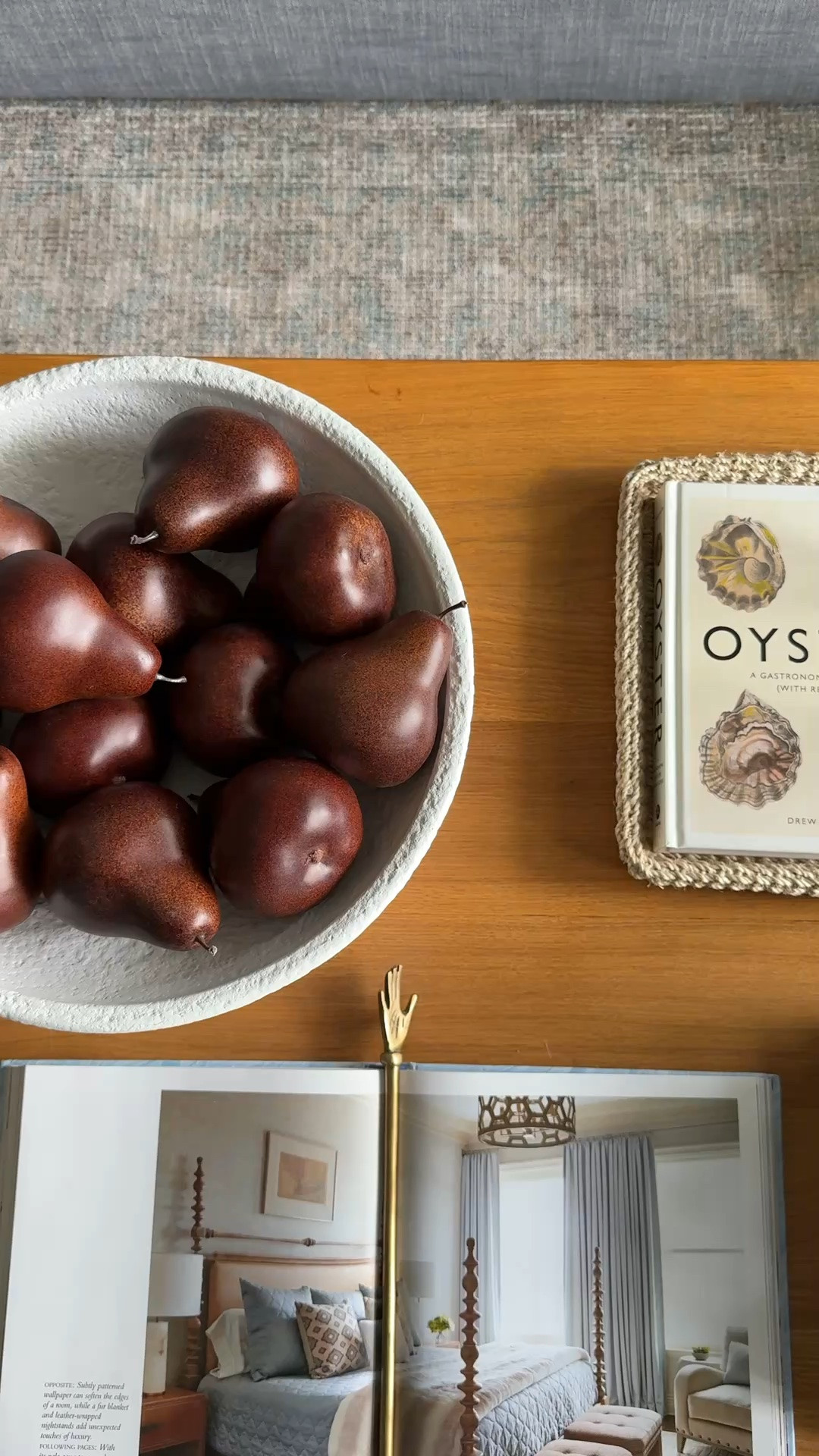 Fall coffee table accessories worth buying! These faux pears are are SO PRETTY and look 100% real. Also love the oversized bowl that I have them in, this brass hand bookmark and all of my books!!

#LTKHome #LTKSeasonal #LTKdayinmylife