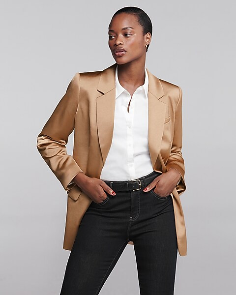 Satin One Button Cinched Boyfriend Blazer | Express