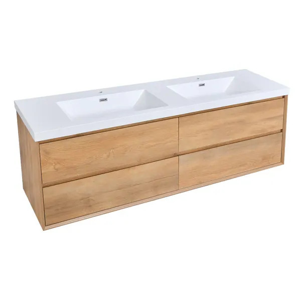 Prismella 60" 72'' 84" Double Sink Wall Mounted Bathroom Vanity with Top - Bed Bath & Beyond - 42... | Bed Bath & Beyond