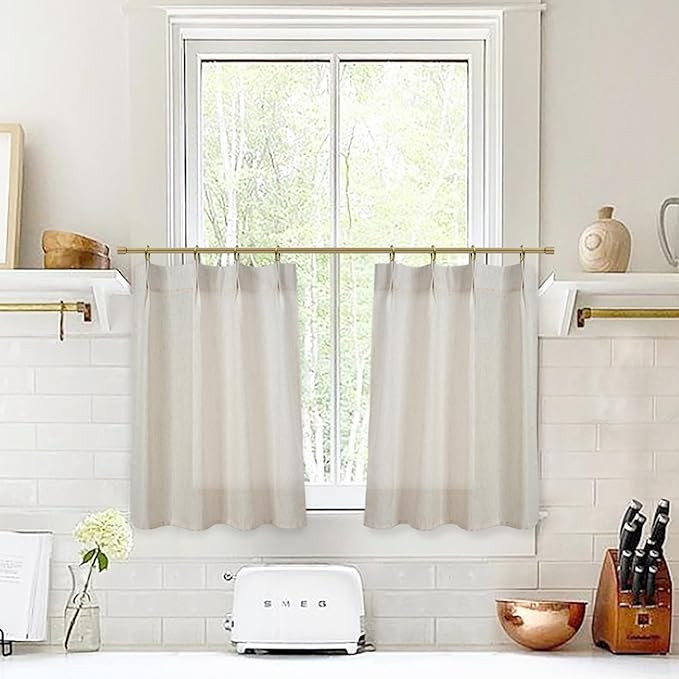 Natural Linen Kitchen Curtains,Extra Wide Small Bathroom Curtains Window Rustic Farmhouse Decor,2... | Amazon (US)