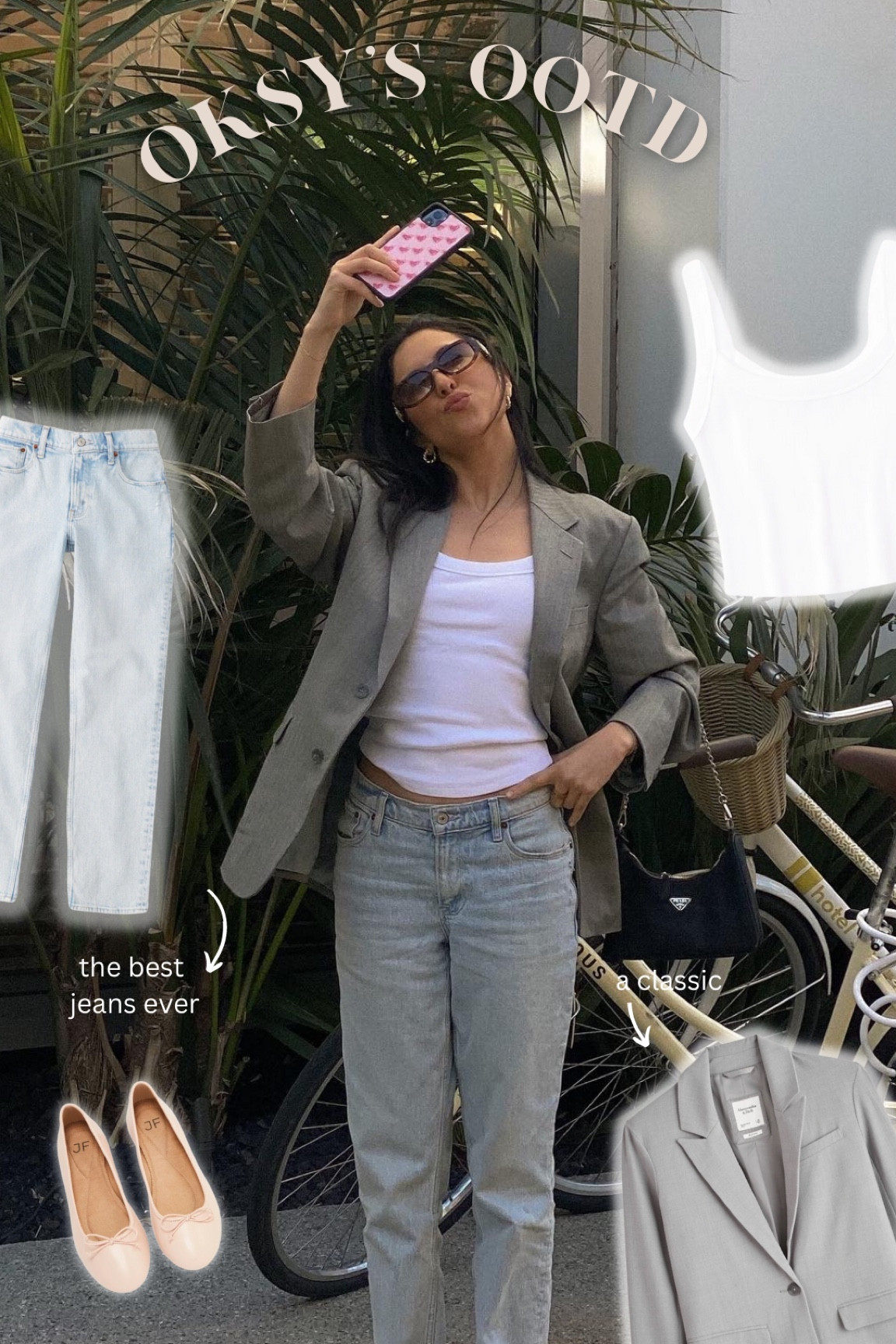 casual spring outfits ~ Abercrombie white tank top, grey blazer and light wash jeans, just fab pink flats #abercrombie #springoutfit 

#LTKstyletip #LTKSeasonal #LTKtravel