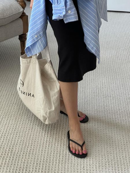 My capsule wardrobe staples: canvas tote, flip flops, a simple black dress, and a blue button up shirt.

#LTKFindsUnder100 #LTKStyleTip