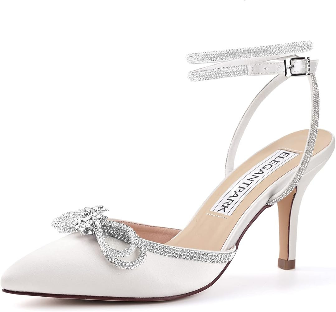 ELEGANTPARK HC2302 Heels for Women Pointed Toe Sexy Ankle Strap Dress Shoes Rhinestones Bow High ... | Amazon (US)