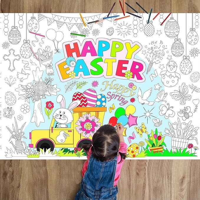 Easter Coloring Books for Kids Happy Easter Day Giant Coloring Poster Large Coloring Tablecloth H... | Amazon (US)