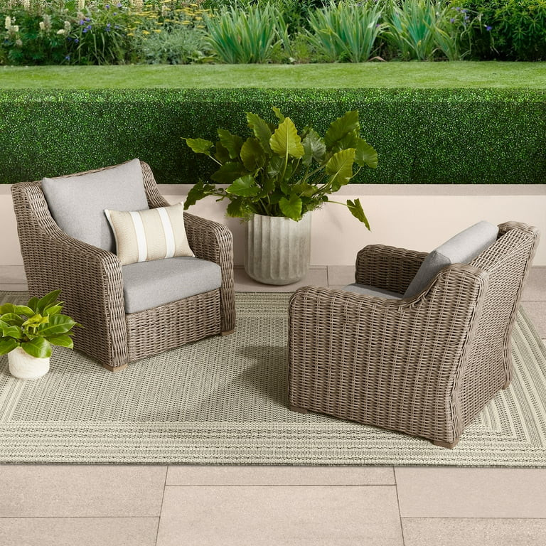 Better Homes & Gardens Bellamy Outdoor 2pk Lounge Chairs, Gray Wicker/Gray Cushion | Walmart (US)