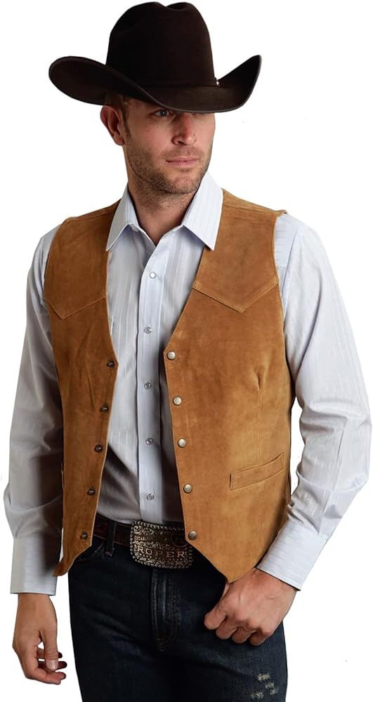 Men's Suede Leather Vest Vintage Cowboy Style Sleeveless Jacket Slim Fit Wedding Waistcoats | Amazon (US)