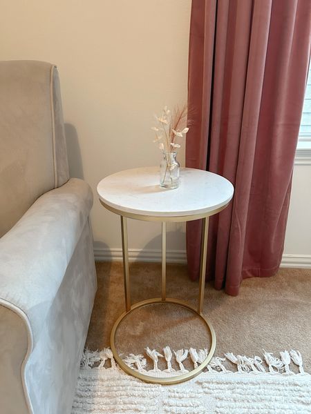 Round gold/marble side table. Nursery furniture. Girl nursery. Pink curtains. Walmart home finds. Amazon home finds  

#LTKhome #LTKbaby #LTKbump