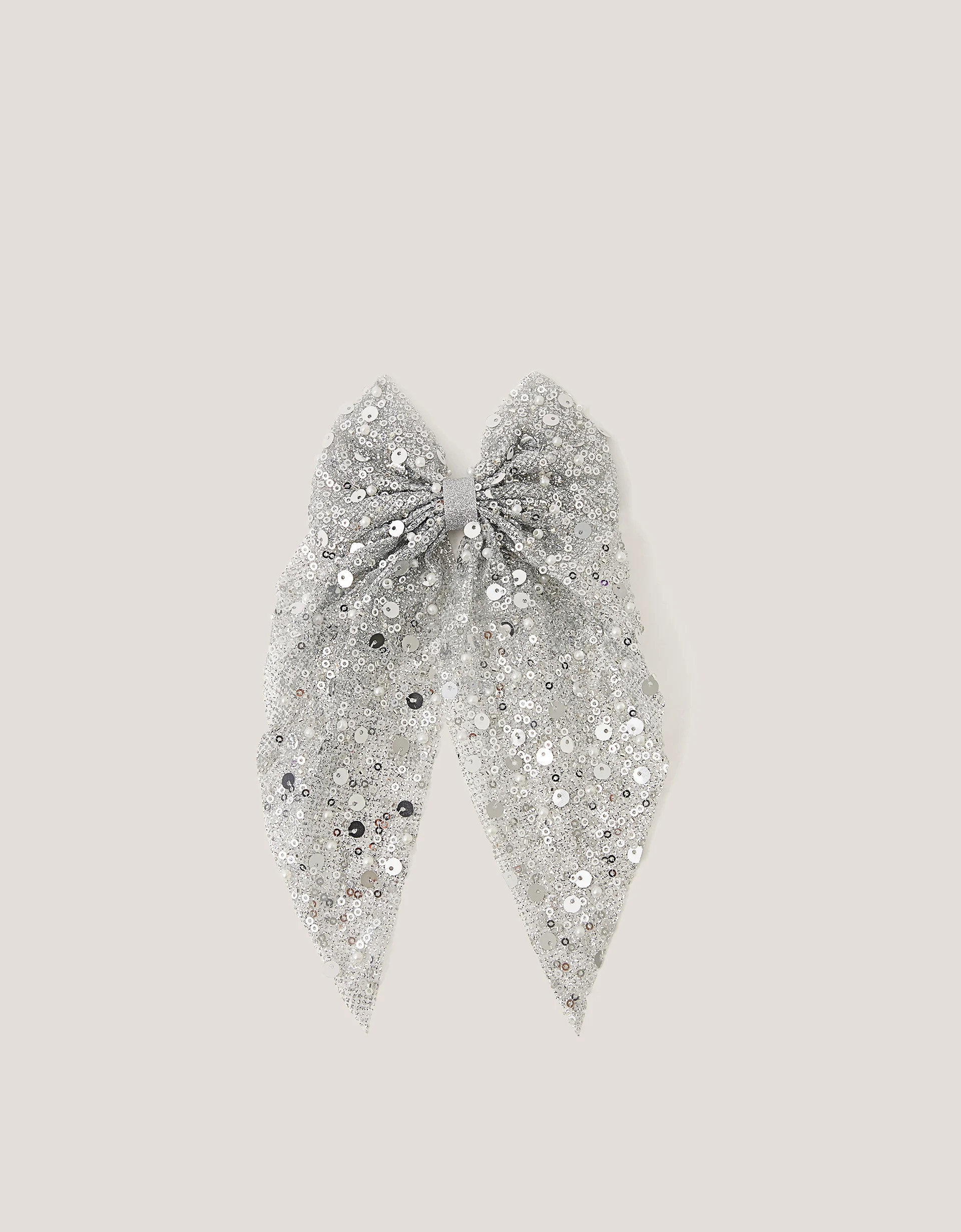 Long Sequin Bow Hair Clip Silver | Monsoon (UK)