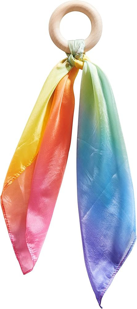 Sarah's Silks Silk and Wood Baby Teether Toy for Babies 3 Months and Older - Rainbow | Amazon (US)