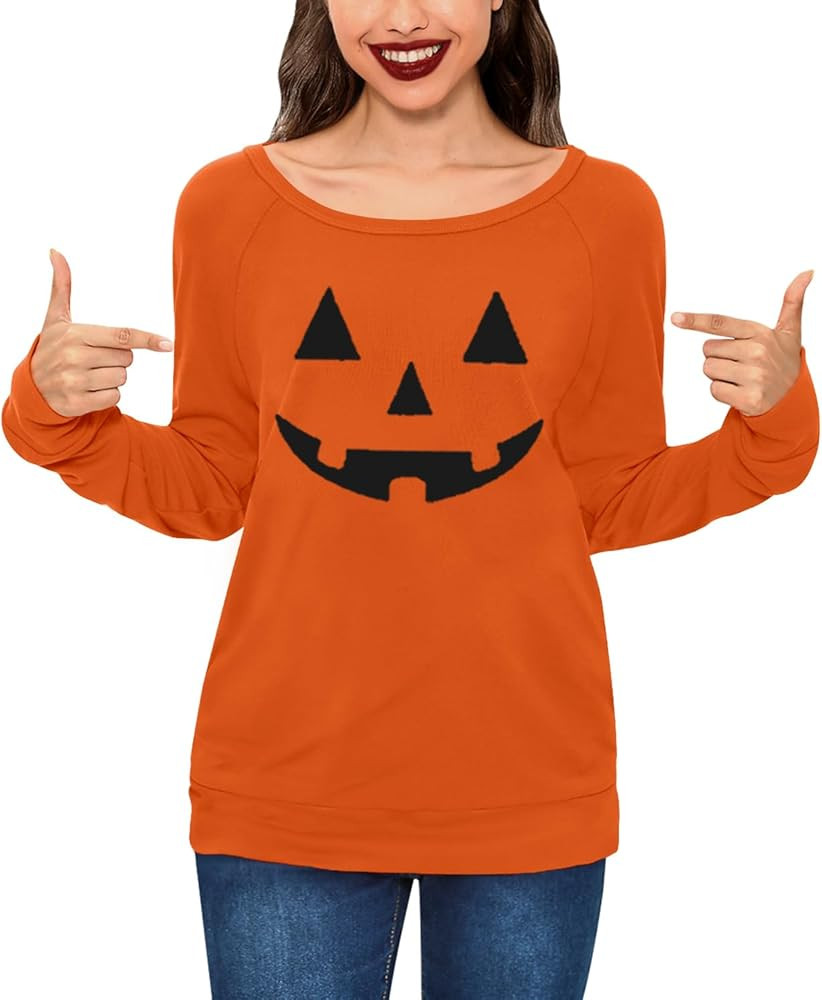 Women's Halloween Long Sleeve Hocus Pocus Shirt Pumpkin Skeleton Sweatshirts | Amazon (US)