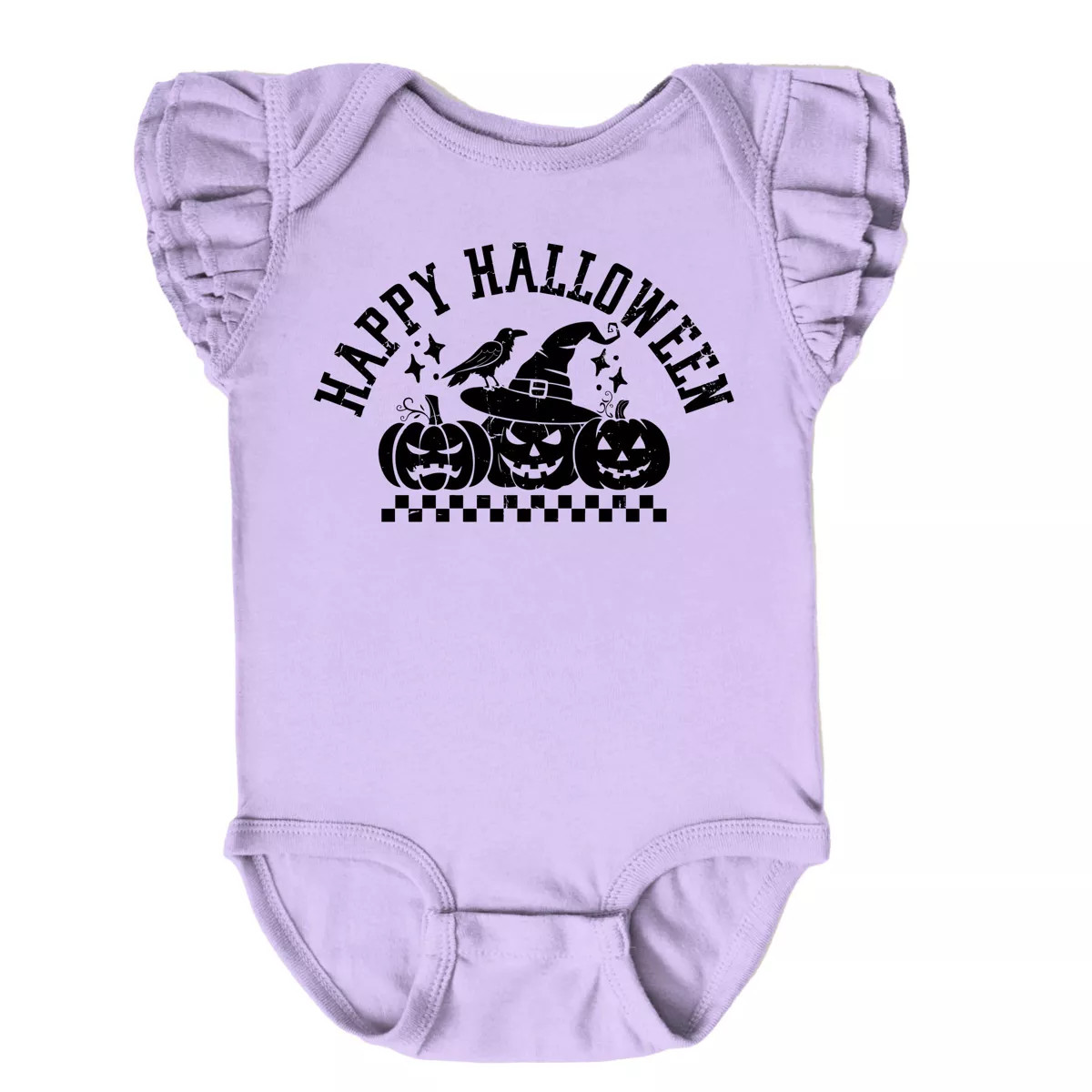 The Juniper Shop Happy Halloween Arch Distressed Flutter Sleeve Bodysuit - 18M - Lavender | Target