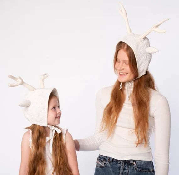 White Deer Hat With Antlers for Woman and Teenagers - Etsy | Etsy (US)