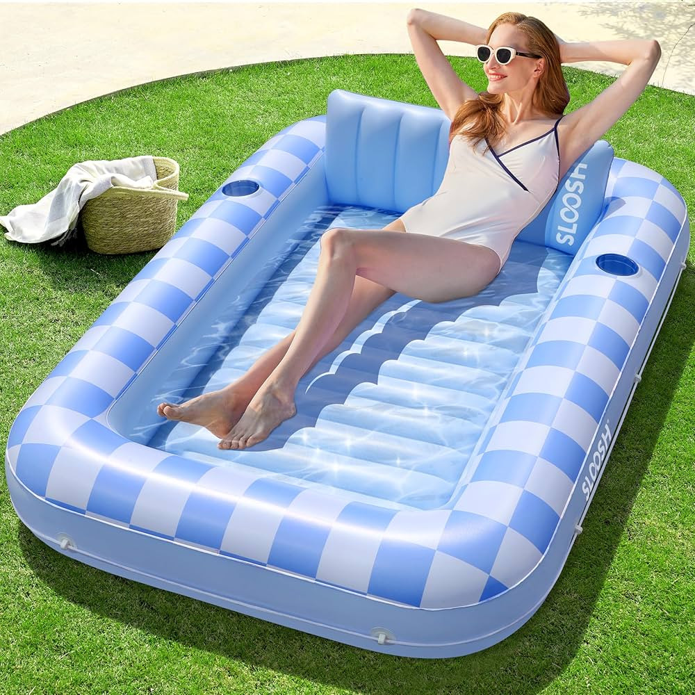 SLOOSH Inflatable Tanning Pool Lounger Float, 70" x 46" Pool Floats Adult with Pillow, 4 in 1 Sun... | Amazon (US)