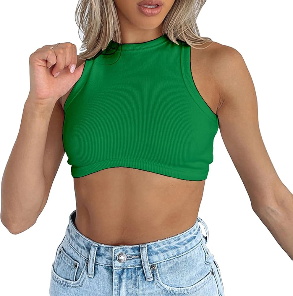 Dwnval Sexy Sleeveless Crewneck Ribbed Knitted Tank Crop Tops for Women | Amazon (US)