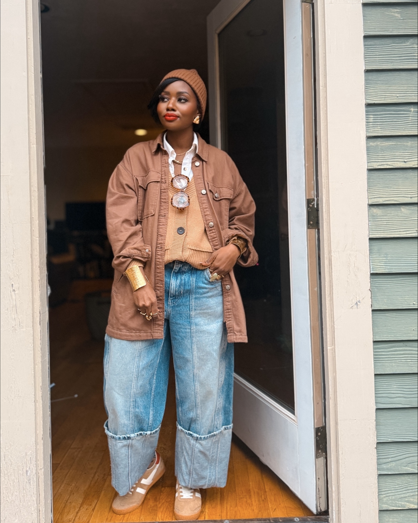I’m calling this my “coffee run but make it chic” look. I’m wearing layered neutrals, relaxed denim, and just enough structure to feel pulled together. The denim brown jacket gives that perfect oversized vibe without feeling sloppy, and I love how it pairs with the warm camel knit underneath. Finished it off with a cozy beanie, textured gold earrings, and my favorite sneakers for comfort that still looks intentional.

Think cozy layers, wide-leg denim, fall neutrals, and everyday gold jewelry — all the keywords you need for a capsule fall outfit that actually feels wearable.

Shop my exact pieces and similar finds below.

#LTKFindsUnder100 #LTKOver40 #LTKSeasonal