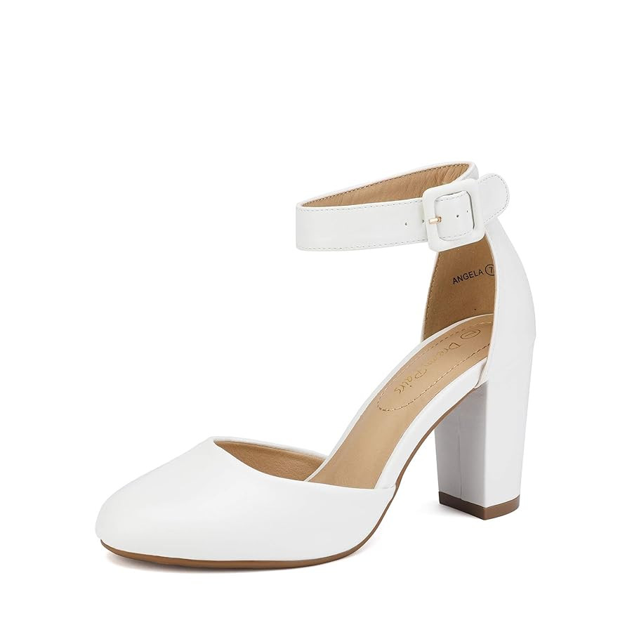 DREAM PAIRS Women's High Heel Ankle Strap Closed Toe Chunky Wedding Pumps Shoes | Amazon (US)