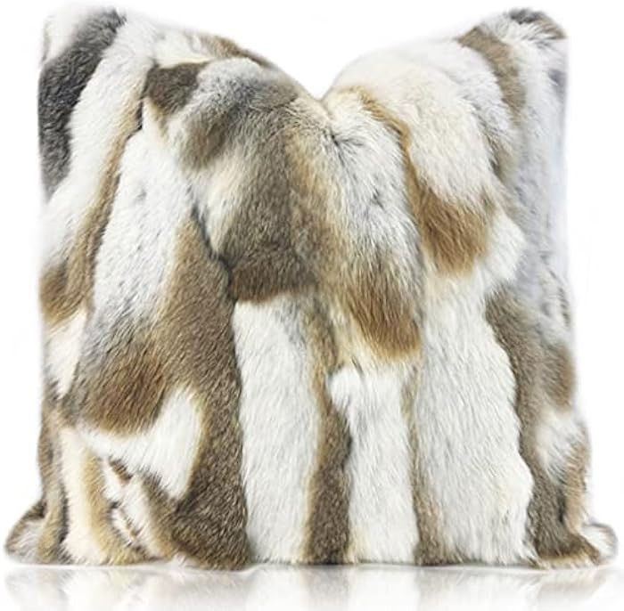 Natural Handcrafted Rabbit Fur Throw Pillow Covers, Real Rabbit Fur Pillow Case Luxury Animal Ski... | Amazon (US)