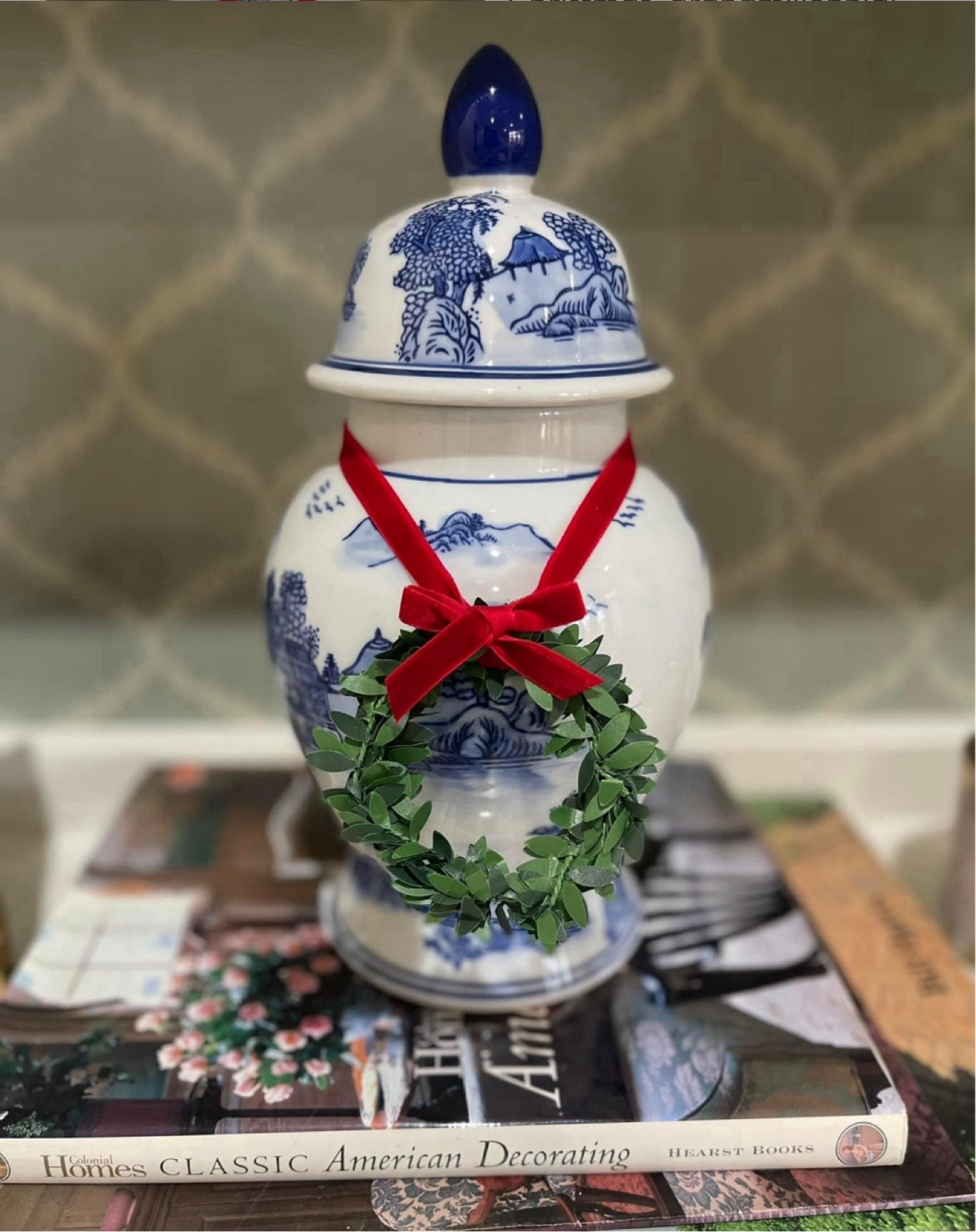 DIY Christmas decor, ginger jar, boxwood wreath, blue & white Christmas decor, chinoiserie Christmas decor 

#LTKHoliday #LTKHome #LTKFindsUnder50