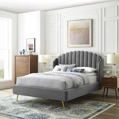 Lana Queen Performance Velvet Wingback Platform Bed | Wayfair North America