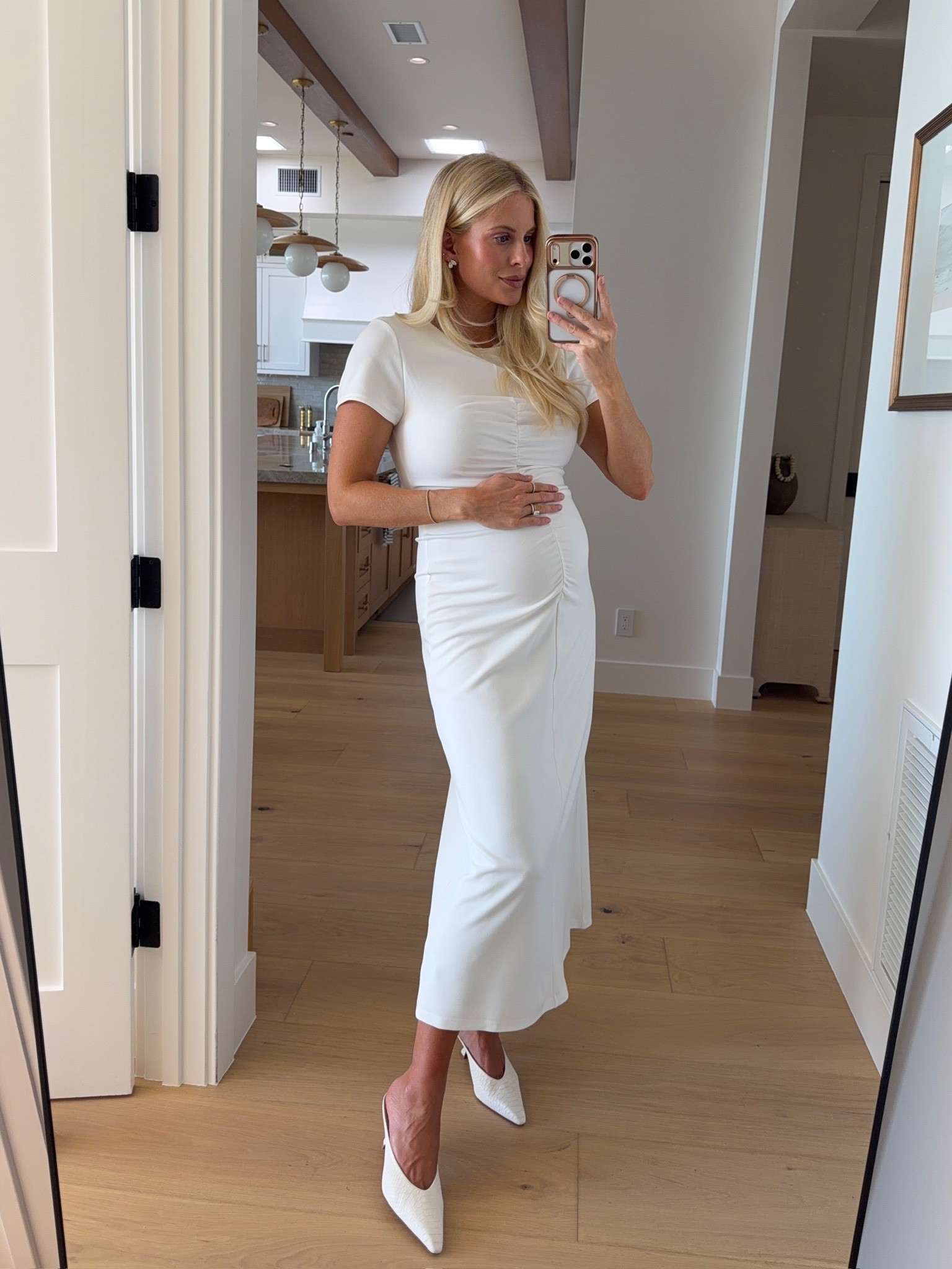 Wearing a med in dress, shoes are tts! Code “KPGS20!” for discount on pointer finger ring and bracelet! #kathleenpost

Spring event dress, engagement party dress, engagement photo dress, rehearsal dinner look, bump friendly, maternity look