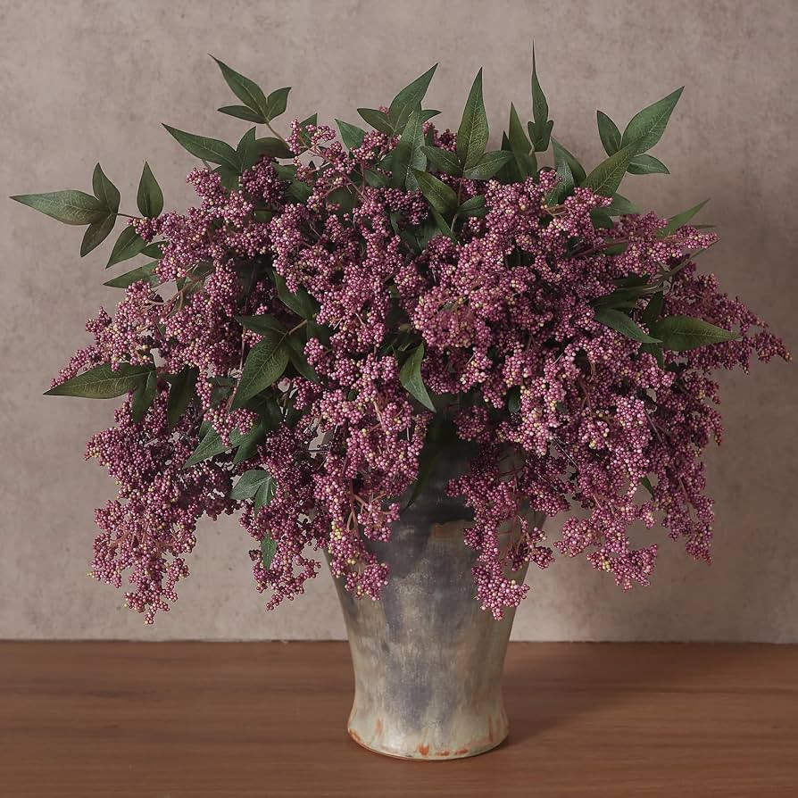 6Pcs 17"Lifelike Artificial Nandina Berry Stems for Vase Decor(Dusty Plum) | Amazon (US)