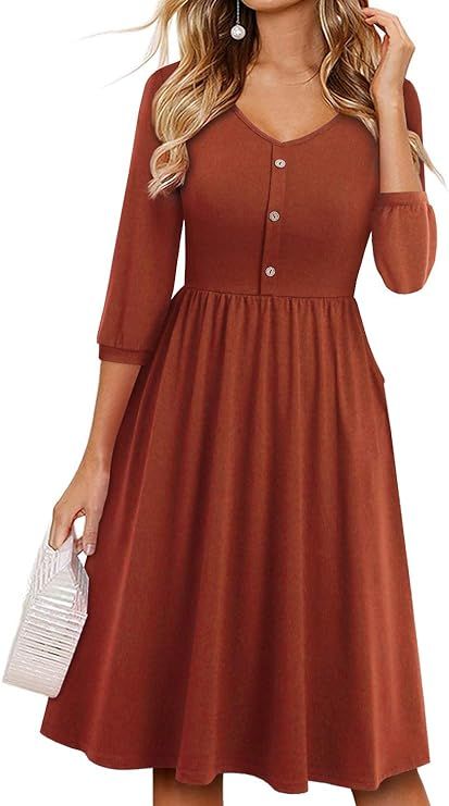 YATHON Summer Dresses for Women with Sleeves Cotton V Neck Button Down A Line Casual Dress Pocket... | Amazon (US)