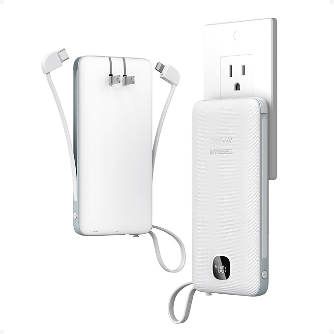 Portable Charger with Built in Cables,TESSAN 10000mAh Power Bank Fast Charging with Foldable Wall... | Amazon (US)