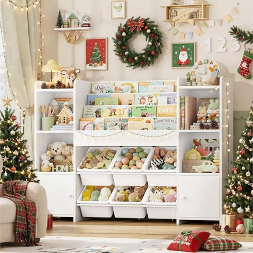FINETONES Toy Storage Organizer with 6 Toy Bins & 4 Tier Kids Bookshelf | Amazon (US)
