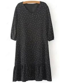 Polka Dot V Neck 3/4 Sleeve Dress | ZAFUL (Global)